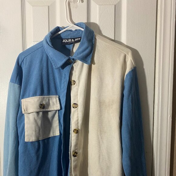 “Split Personality” Corduroy Button-Up – Blue & White Drama Queen - Picture 1 of 6